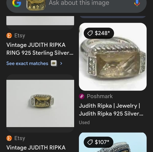 Vintage JUDITH RIPKA RING 925 Sterling Silver Yellow Citrine Cocktail Ring S-7 - Picture 13 of 13